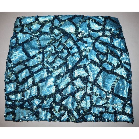 Dresses And Other Drugs Women's Sz Large Turquoise Sequin Mini Skirt - Picture 1 of 7